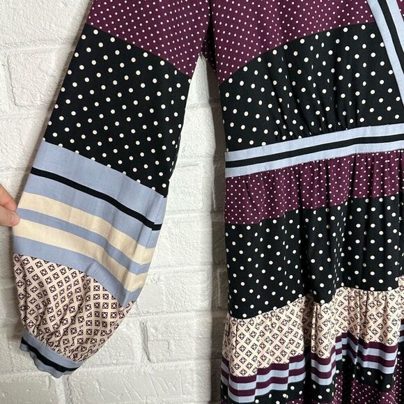 Gal Meets Glam Dakota Long Sleeve Fit and Flare Dress Purple Patterned size 6 - Picture 4 of 9